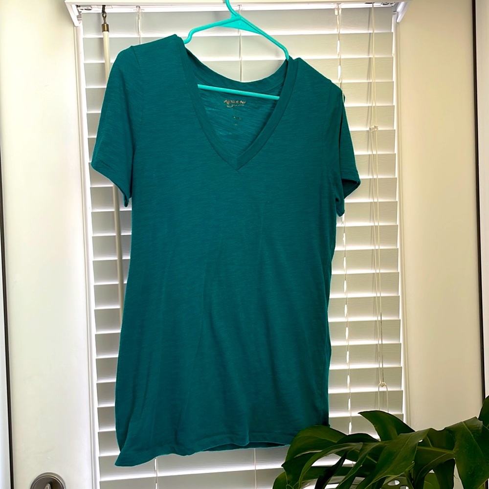 Teal v neck shirt sleeve